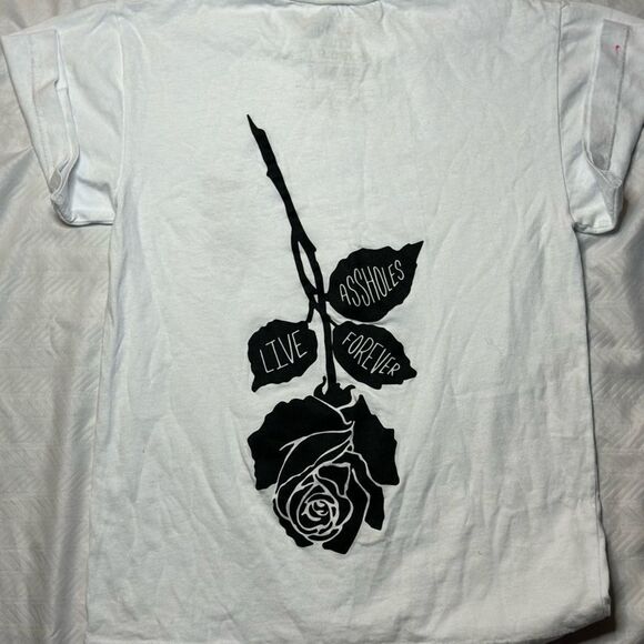 COPY - Assholes Live Forever White T-Shirt w Black Rose NEW - Picture 2 of 3